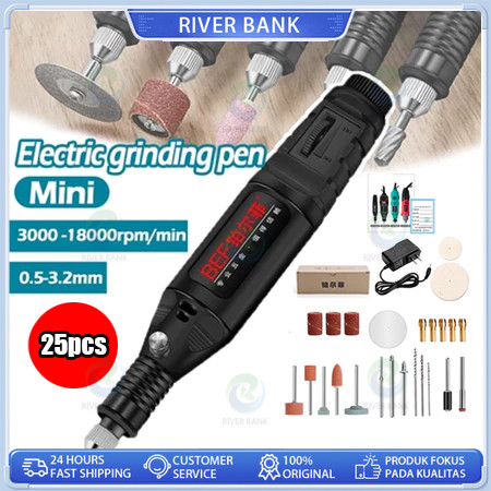 Bor listrik mini 12V DC 18000 RPM Grinder Mini Listrik set lengkap Drill 25pcs Electric Engraver Gri