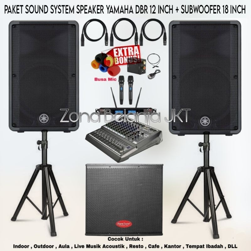 PAKET SOUND SYSTEM INDOOR OUTDOOR LIVE MUSIK KARAOKE SPEAKER YAMAHA DBR 12 INCH + SUBWOOFER 18 INCH 