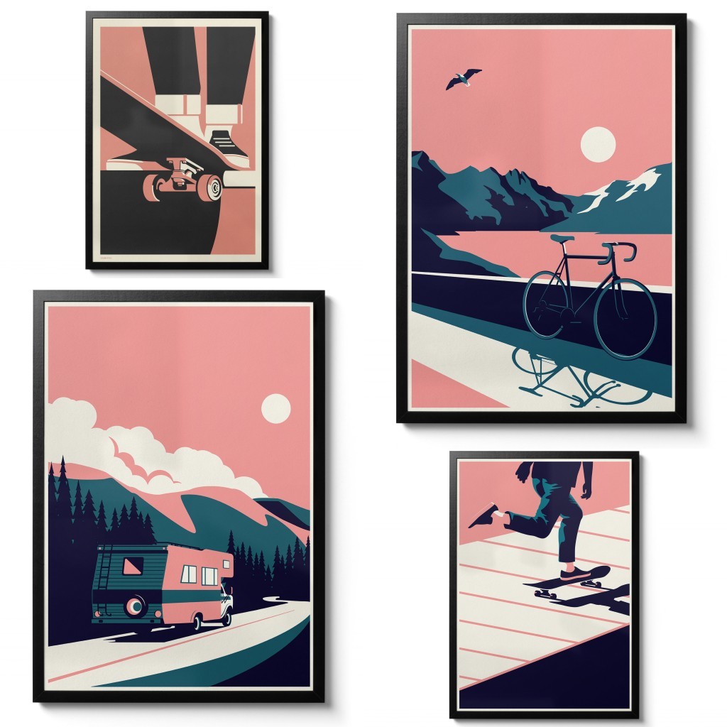 

Modern Minimal Summertime Canvas Painting Wall Art Decor Travel Skateboard Bike Cycling RV Campervan Posters and Prints