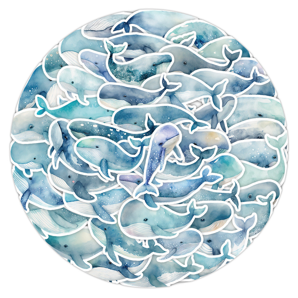 

10/50Pcs Kawaii Ocean Whales Mini Paper Stickers Watercolor Blue Whales Decals for Laptops Phones Scrapbook Craft Sticker Toys