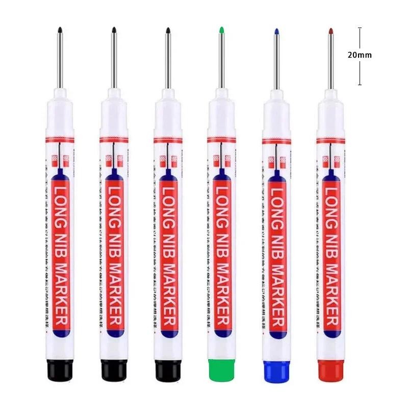 

6Pcs/Set 20mm Deep Hole Long Nib Head Markers For Metal Perforating Pen Waterproof Bathroom Woodworking Decoration Multi-Purpose