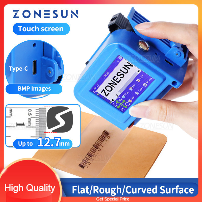 

THE BEST ZONESUN ZS-DC1 Handheld Inkjet Printer Portable Date Coding Machine 12.7mm QR Code Barcode Batch Serial Number Bottles Packaging