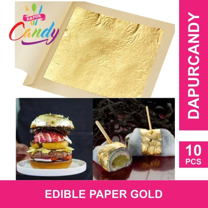 DapurCandy - 10Pcs GOLD EDIBLE LEAF SHEET KERTAS EMAS FOOD GRADE 24K