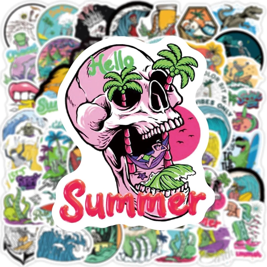 

10/50pcs Cool Summer Skull Surfing Stickers Beach Surf Decals Y Surfboard Luggage Phone Water Bottle Waterproof Funny Sticker