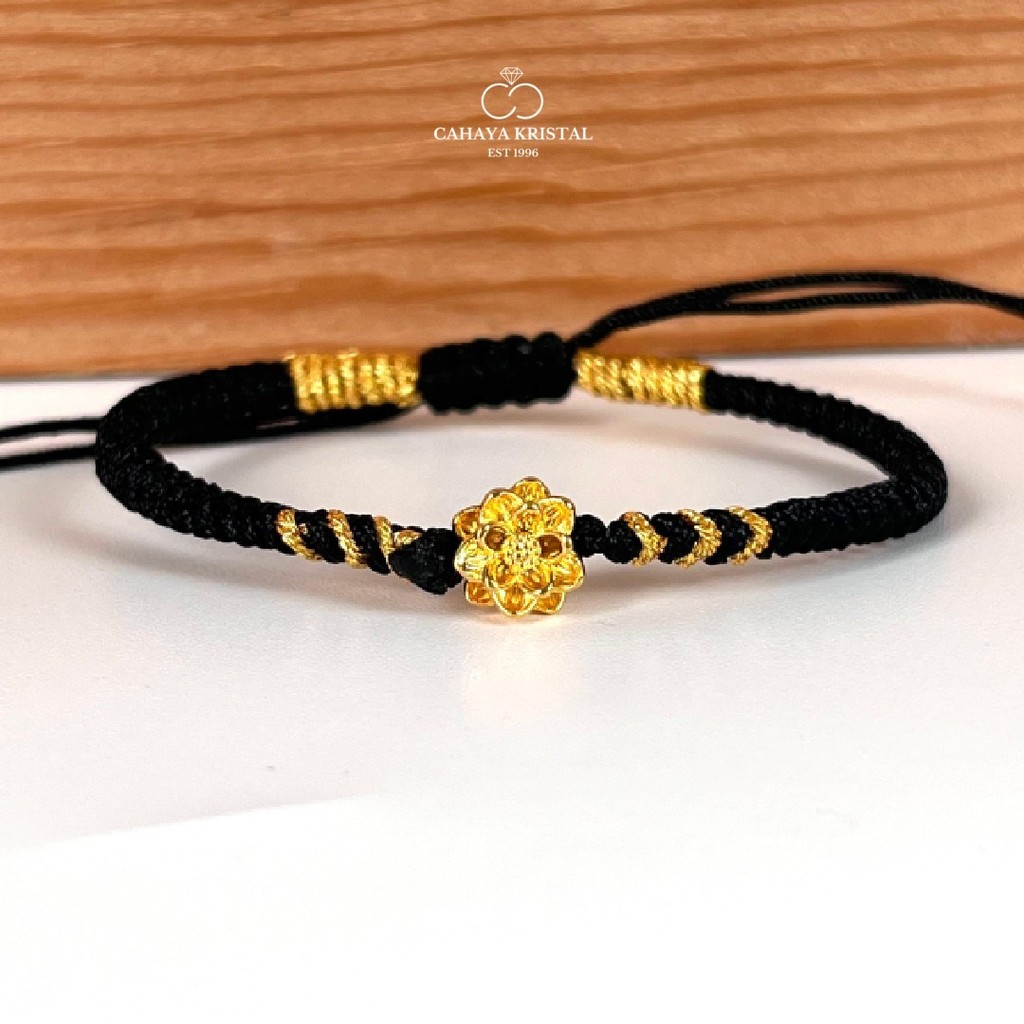 Gelang Tali Emas Charm Lotus / Bunga Teratai Emas 24k Hongkong 999%-  Gold Bracelet
