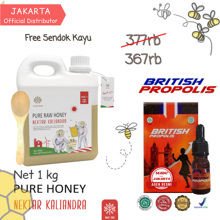 

[PAKET HEMAT] Bundling Madu Murni Asli Tava 1kg & British Propolis 6ml - Kaliandra