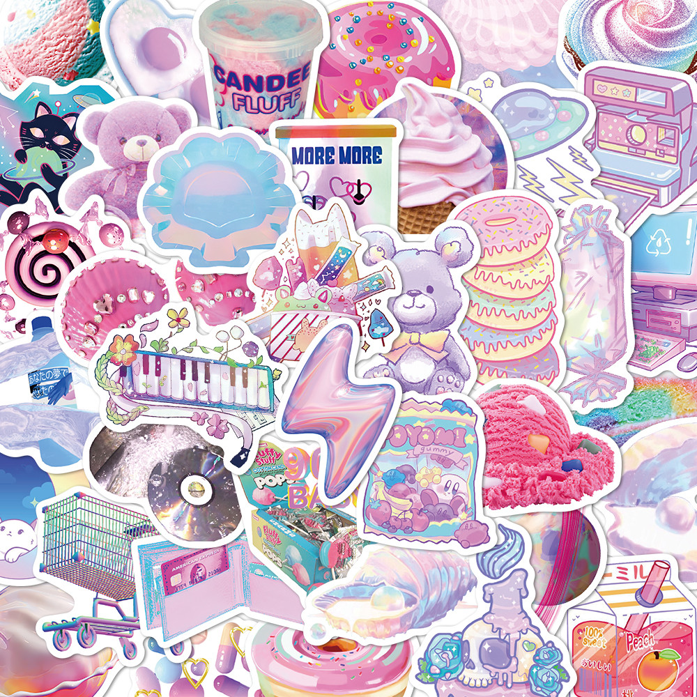 

60PCS Mixed Girls Holographic Laser Cartoon Stickers Luggage Phone Laptop Cute DIY Cool Kid Toy Gradient Sticker Decals