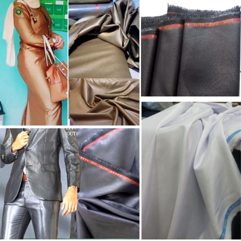 kain mengkilat glossy bahan seragam pdh celana rok jas wedding pria wanita