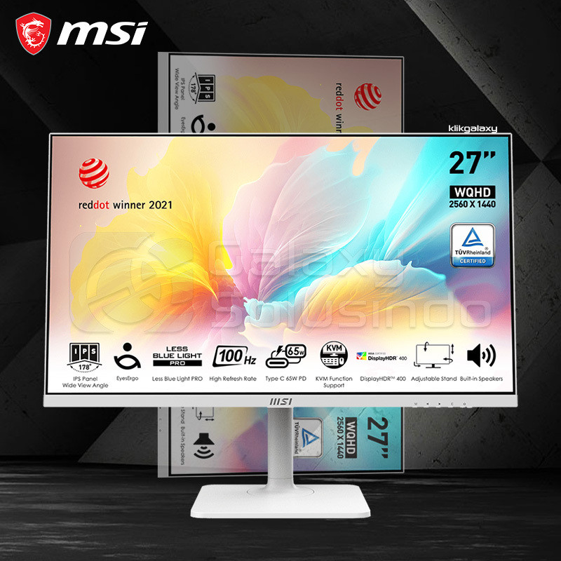 MSI Modern MD272QXPW 27 Inch WQHD IPS 100Hz 1ms White Professional Monitor - GW
