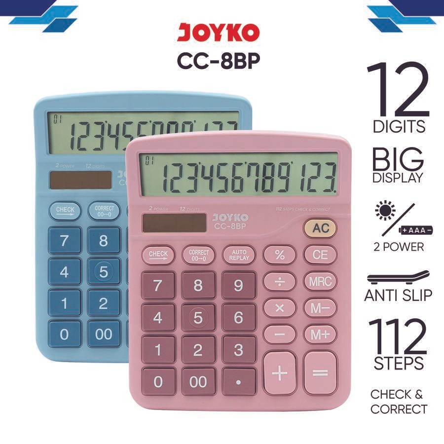 

KALKULATOR CHECK & CORRECT JOYKO CC-8BP 12 Digits - Calculator Desktop CC8 COLOR PASTEL