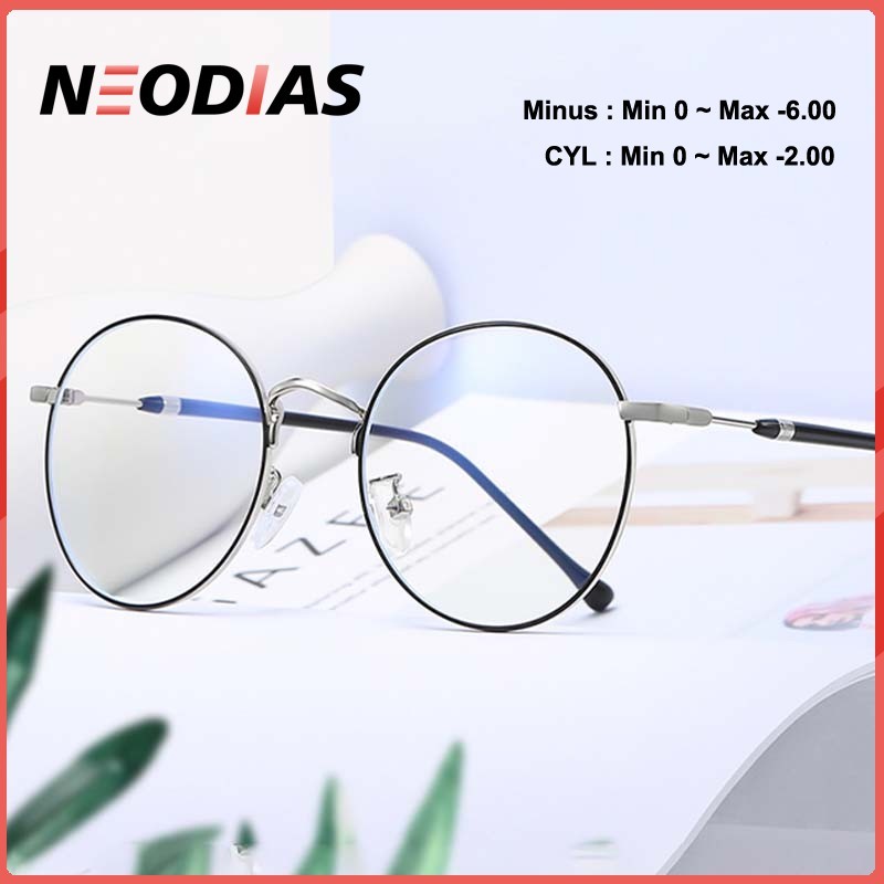 NeoDias Kacamata Minus Wanita Photocromic Anti Radiasi Blueray Kacamata Besi Bulat Frame  2 in 1  Ko