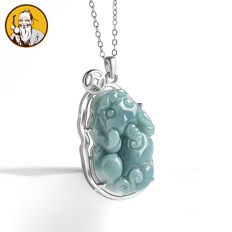 Dengan Sertifikat：Natural Sebuah jadeite, liontin Pixiu kecil S925 tatahan perak