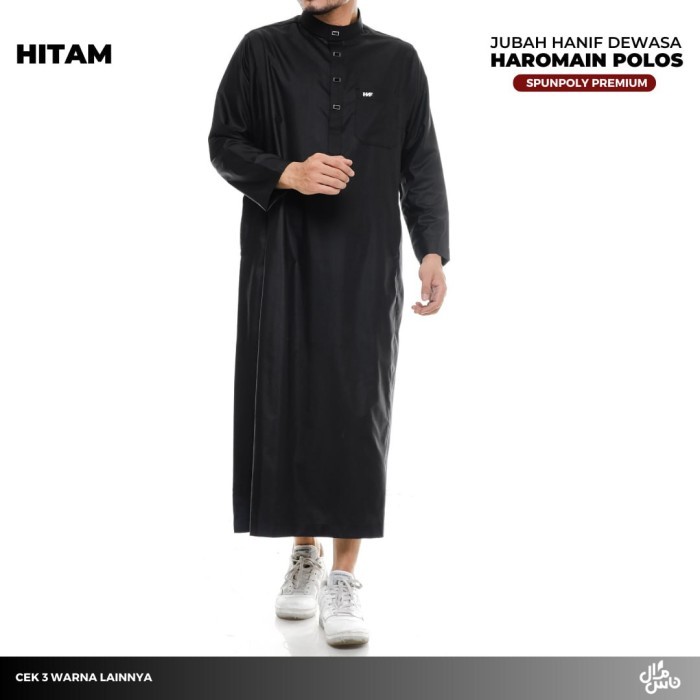 Baju Jubah Gamis Al Haramain Polos Pria Dewasa Premium Lengan Panjang - Hitam, S