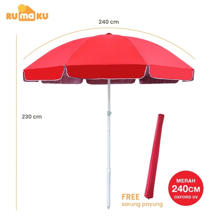 Rumaku Payung Tenda 240 CM Jualan an Pantai Cafe Bazar Lapak - 240 Merah - UV