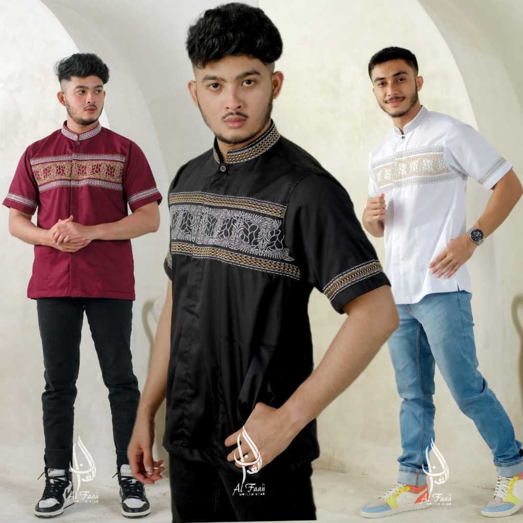 (AL FAAN) Baju Koko Pria Koko Bordir Lengan pendek Kurta Bordir busana muslim atasan muslim pria kok
