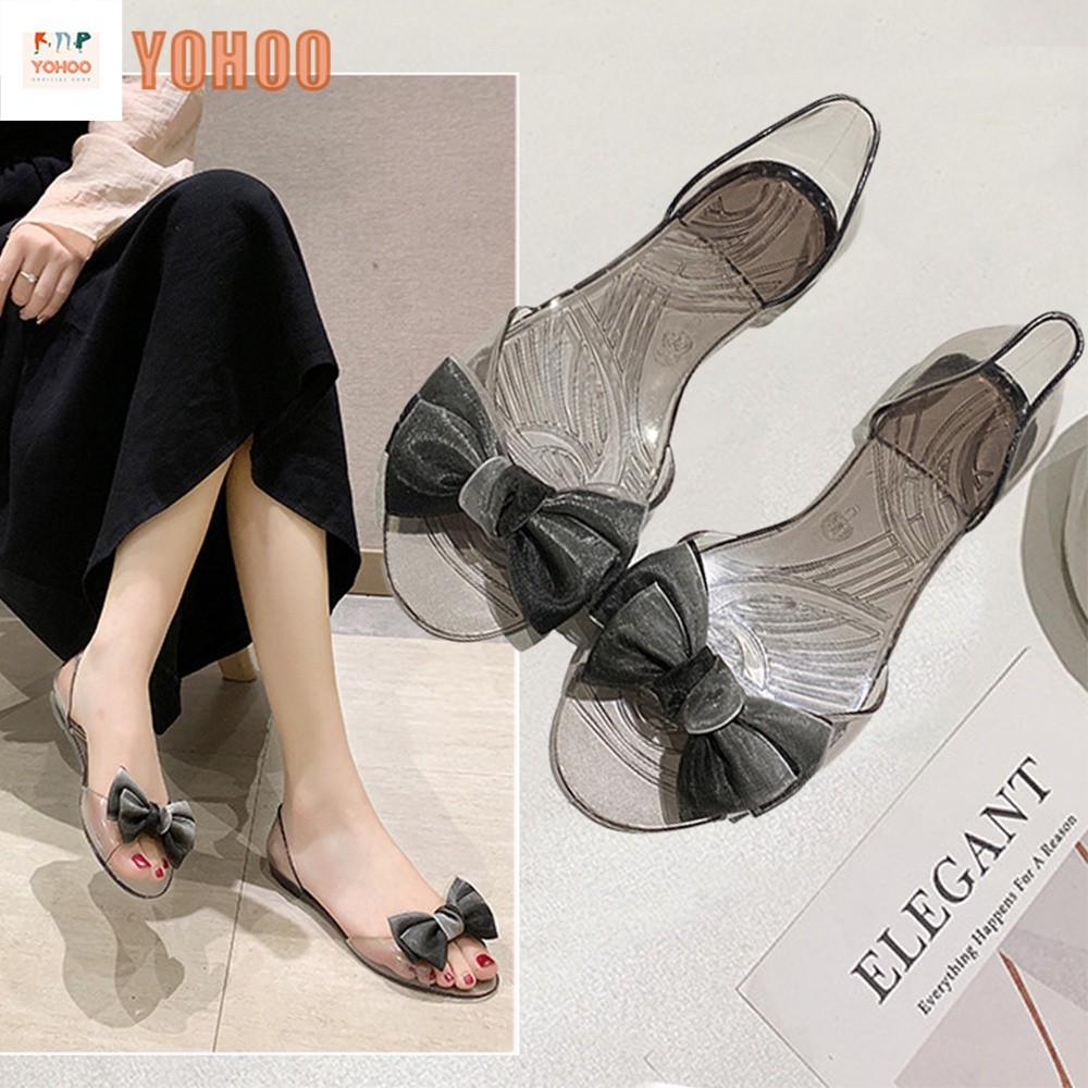 Sandal Wanita Sepatu Wanita Datar Sepatu Wanita Mulut Ikan Plastik Sepatu Pantai Seratus Flat Jelly 