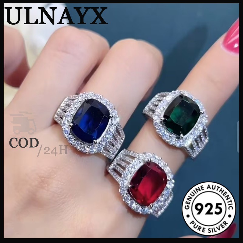 Cincin Berlian Mewah Wanita Perak 925 Kristal Tiga Warna Biru Royal Yang Indah