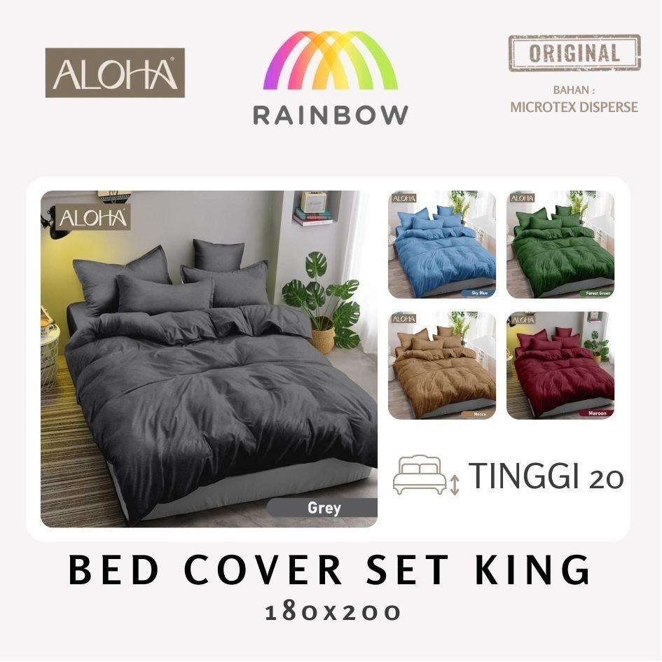 Aloha - Bed Cover Set Sprei Fitted King (180x200) Polos Embossed Official Terlaris Pilihan