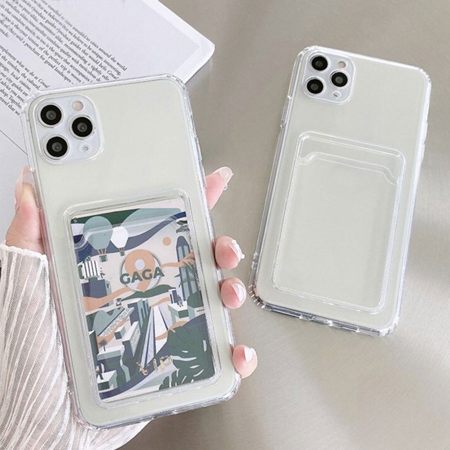Soft Case Slot Id Card Holder Wallet Silikon Transparan Clear Bening Polos Kompatibel Untuk Xiaomi 1