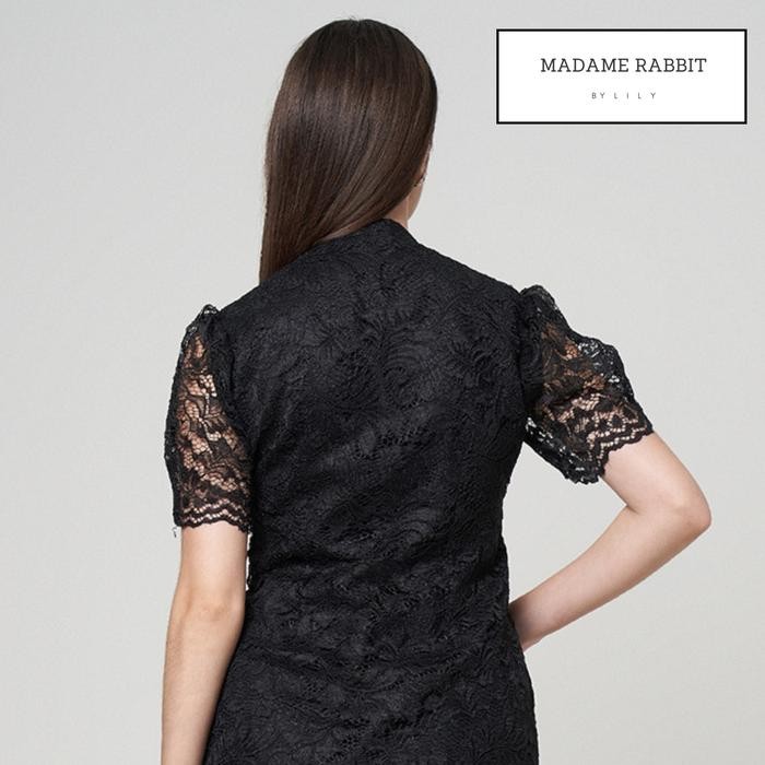 Blouse Kebaya Brokat Modern Madame Rabitt Puff Hitam Lengan Pendek - S