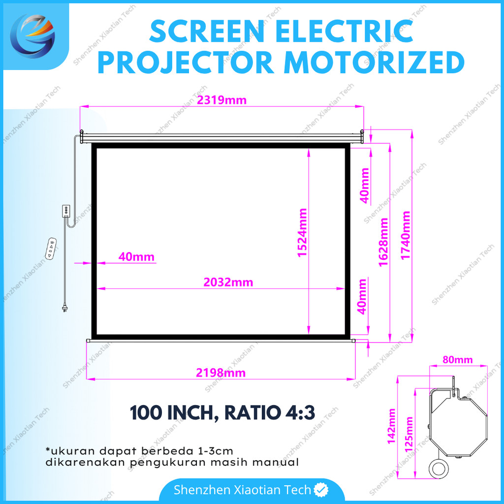 Layar Proyektor Motorized 100 Inch 16:9 | Layar Proyektor Elektrik | Layar Projector Otomatis With R