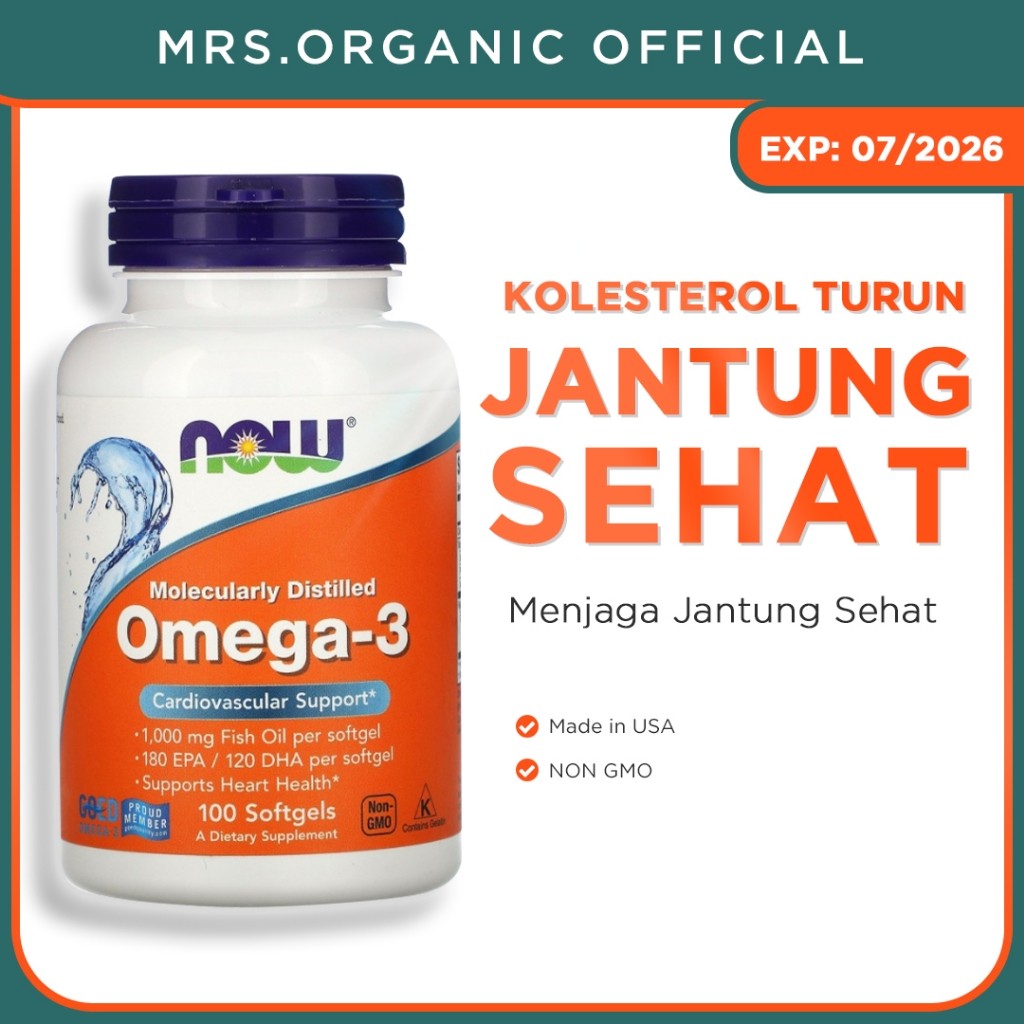 

NOW Omega-3 1000mg 100 softgels - fish oil minyak ikan otak jantung