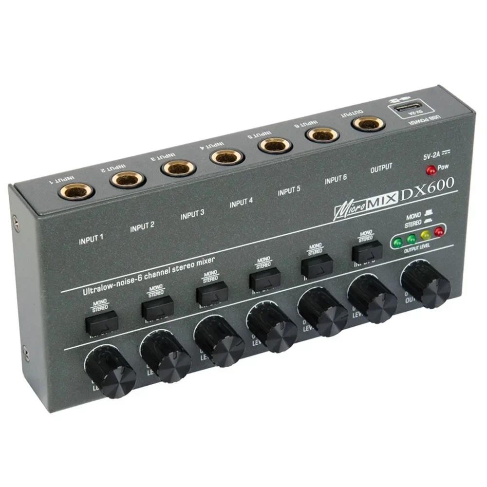 6 Channel Line Mixer Mini Professional Sound Mixer Power Supply DC5V Easy Operation Audio Mixer for 