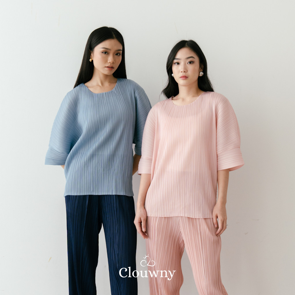 Clouwny Melani Pleats Top Atasan Wanita Premium Pleats Fit to XXL