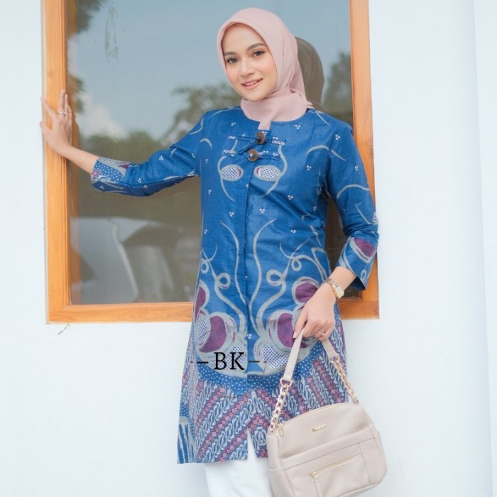 ✔Walhimura✔ - TERMURAH Baju Wanita Tunik Kombinasi Batik Fashion Tunik Wanita Kancing Depan - Parang