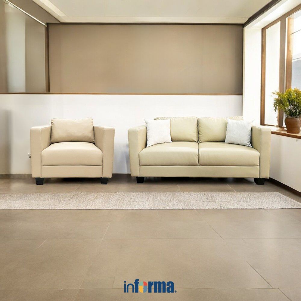Informa Venien Set Sofa Kulit - Cokelat Cappuccino Tempat Duduk Empuk Sofa Ruang Tamu Furniture Indo