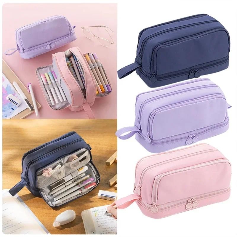 

ANGOO 4 Compartment Purple Large Pencil Case Pen Bag School Student Pencil Cases Cosmetic Bag Stationery Organizer Office Supply