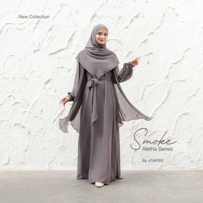 ✨WY.SY✨ -TERBARU Aletha Series | Gamis Outer 2 in 1 by Jamise Syari - Smoke, XL