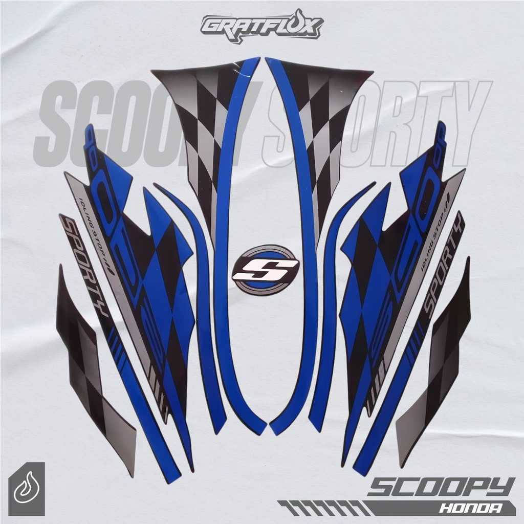 Striping Stiker Motor HONDA Scoopy SPORTY 2018 biru body full hitam standar berkualitas