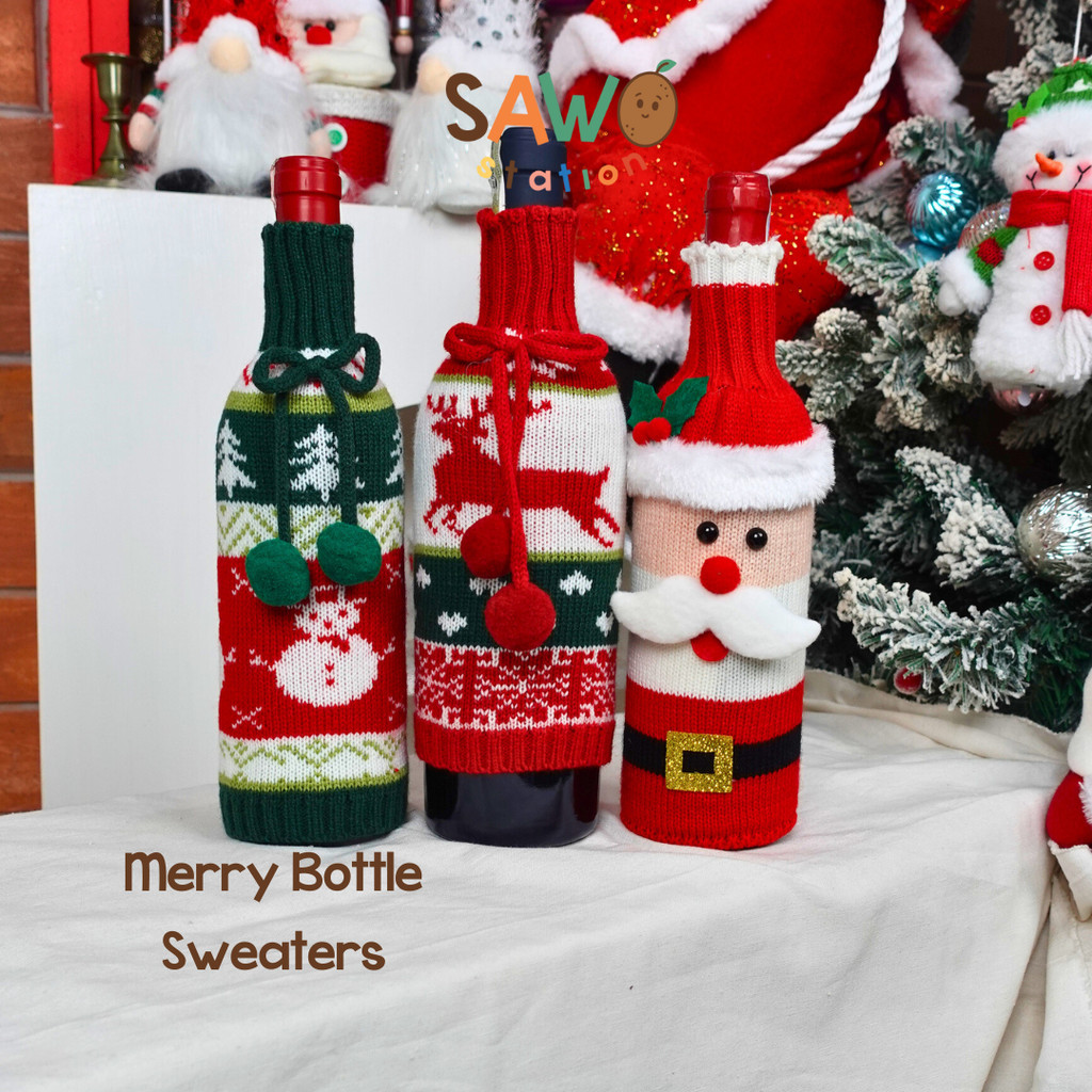 

Merry Bottle Sweaters – Santa, Snowman, and Reindeer Christmas Wine Bottle Covers Penutup Botol Santa, Manusia Salju, dan Rusa Dekorasi Xmas Bingkisan Packaging Natal