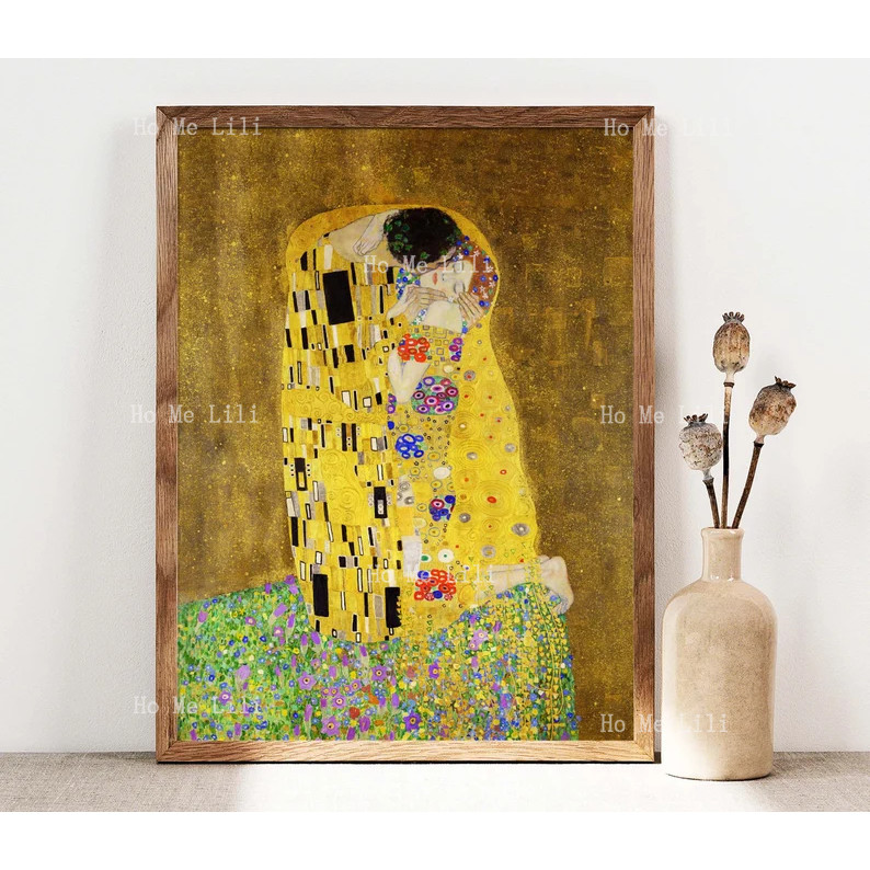 

The Kiss Gustav Klimt Modern Portrait Painting Art Nouveau Print Romantic Love Poste