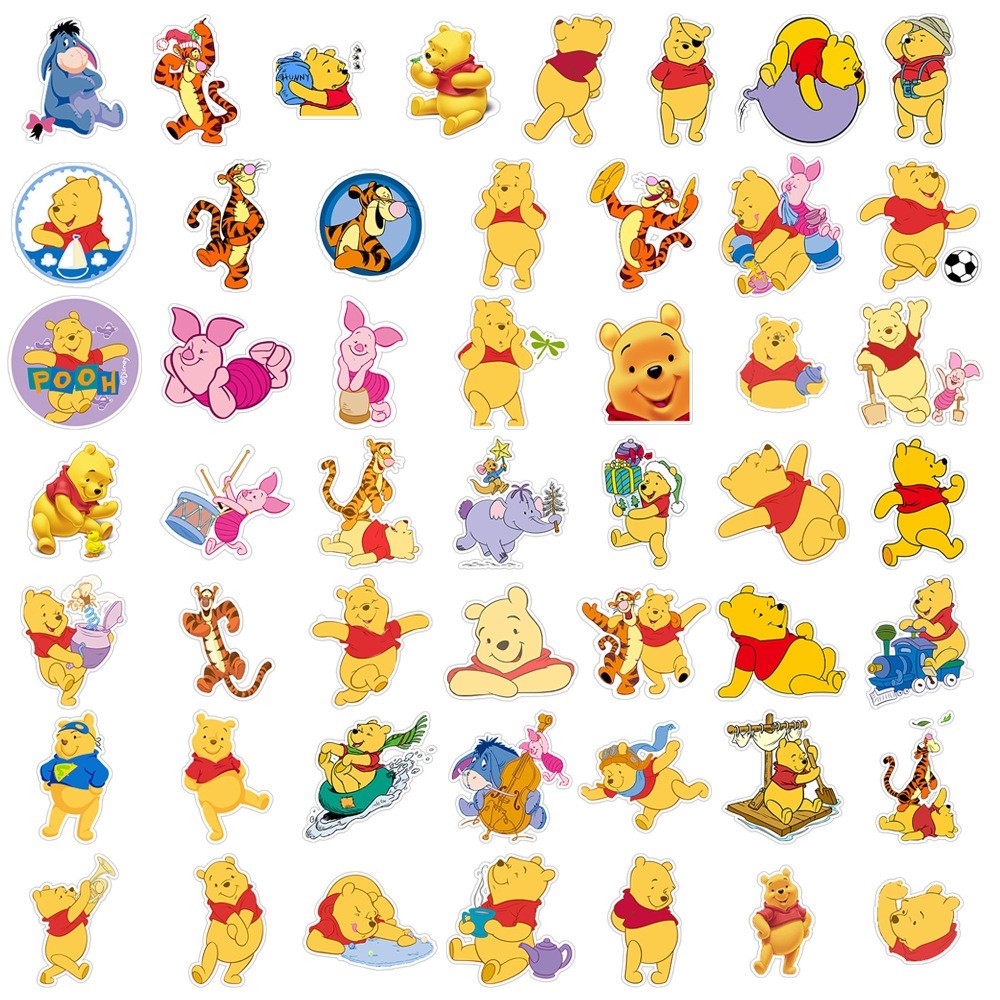 

50 Pcs Sticker Winnie The Pooh Vinyl Waterproof untuk Tempelan Laptop Tumbler HP Koper DIY [20]