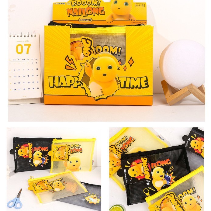 

Zipper Bag Tempat Pensil Karakter Nailong Shinchan Tempat Alat Tulis Pouch Jaring Transparan A5