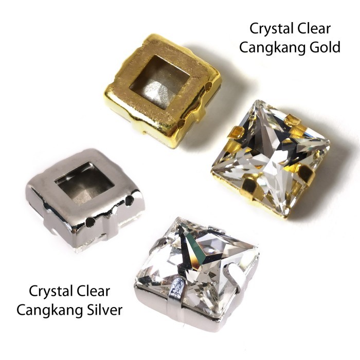 Crystal Austria Kotak 12mm - Clear Gold Kristal Payet Cangkang - Cangkang Silver