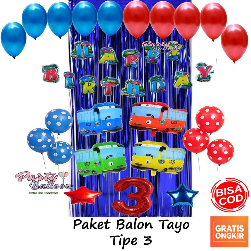 Paket Dekorasi Ulang Tahun anak laki laki karakter Mobil Bus Set Hiasan Ultah lengkap Murah