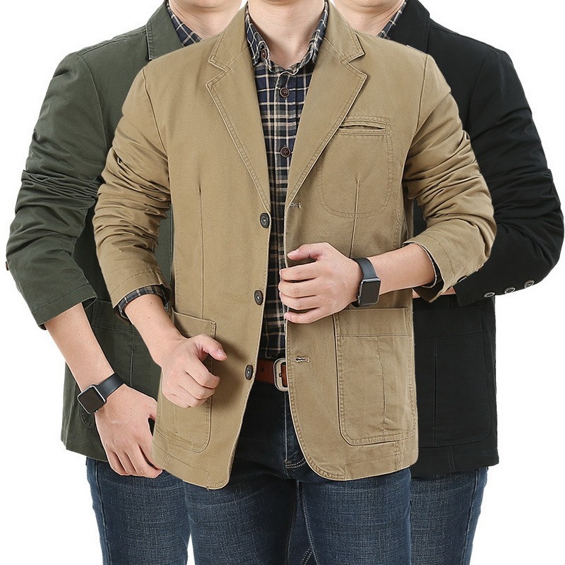 jas pria Men Blazer Business Suit Loose Jacket Cotton Denim Bomber Military Jackets Men Outwear Asia