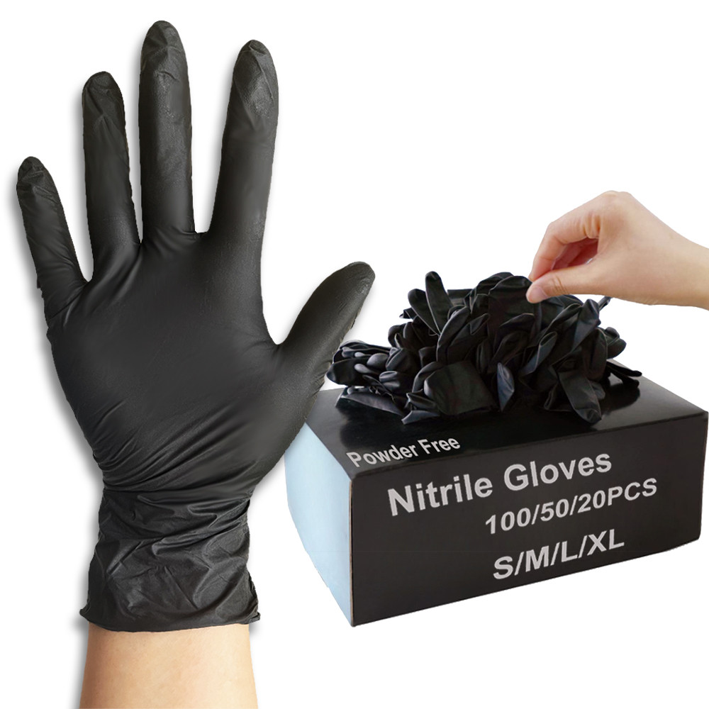 100/50/20PCS Black Nitrile Gloves Thickened Black Nitrile Gloves for Cleaning Hairdressing Waterproo