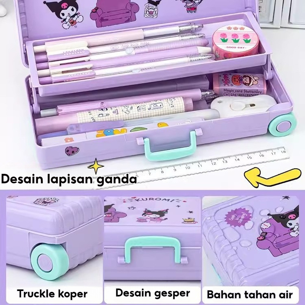 

Sanrio Seri Anime Kartun Pensil Kasus Troli Kotak Alat Tulis Lucu Kuromi/Melody/Yugui Anjing