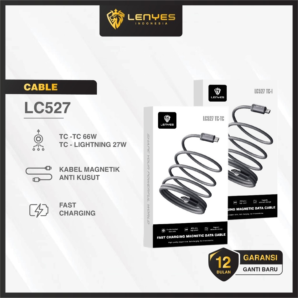 Kabel Data LENYES LC527 Fast Charging 27W 60W Magnetic Braided Data Cable Charger Nylon