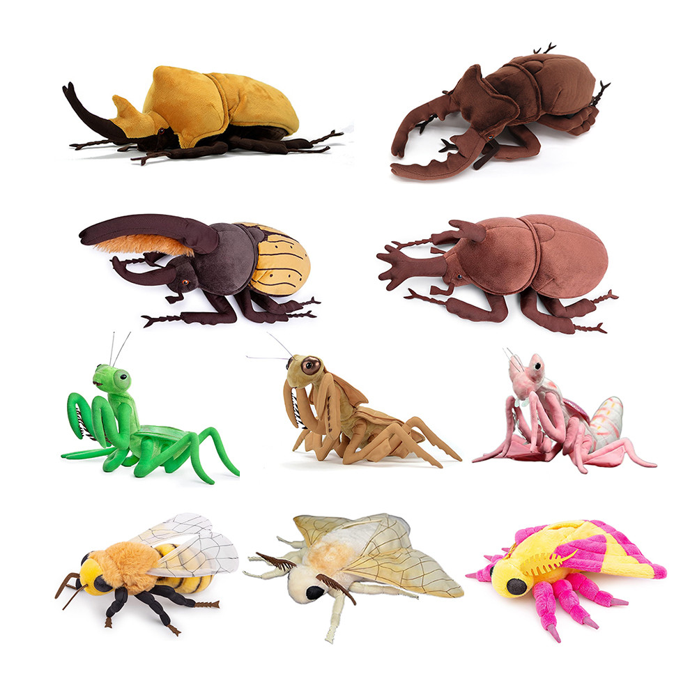 Lifelike Silkworm Moth Plush Toys Soft Insect Rosy Maple Moth Bee Pink Orchid Mantis Beetle Stuffed 