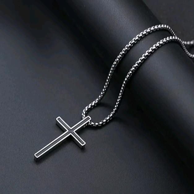 kalung Salib Baja Balok Titanium Anti Karat untuk Pria dan Wanita - Model Terbaru original Kalung ha