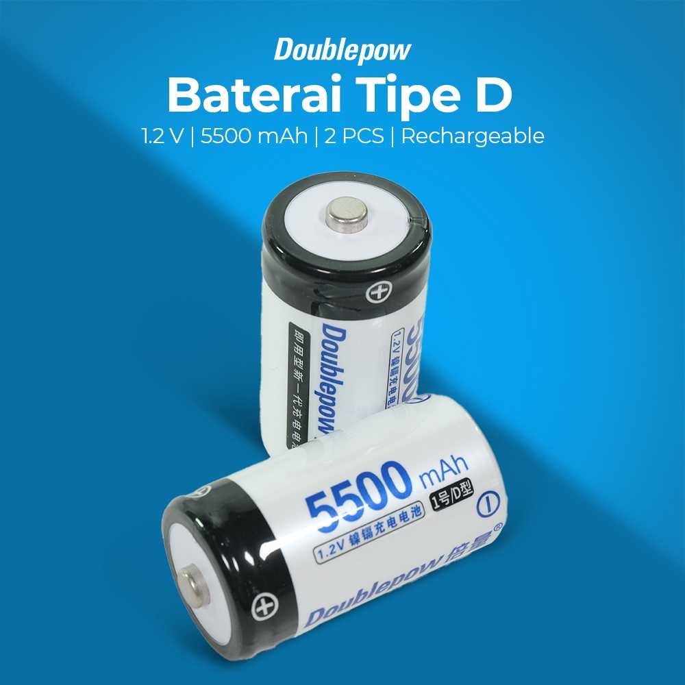 Doublepow 2 Pcs Baterai Tipe D 5500mAh Rechargeable Ni-CD 1.2V Baterai Isi Ulang