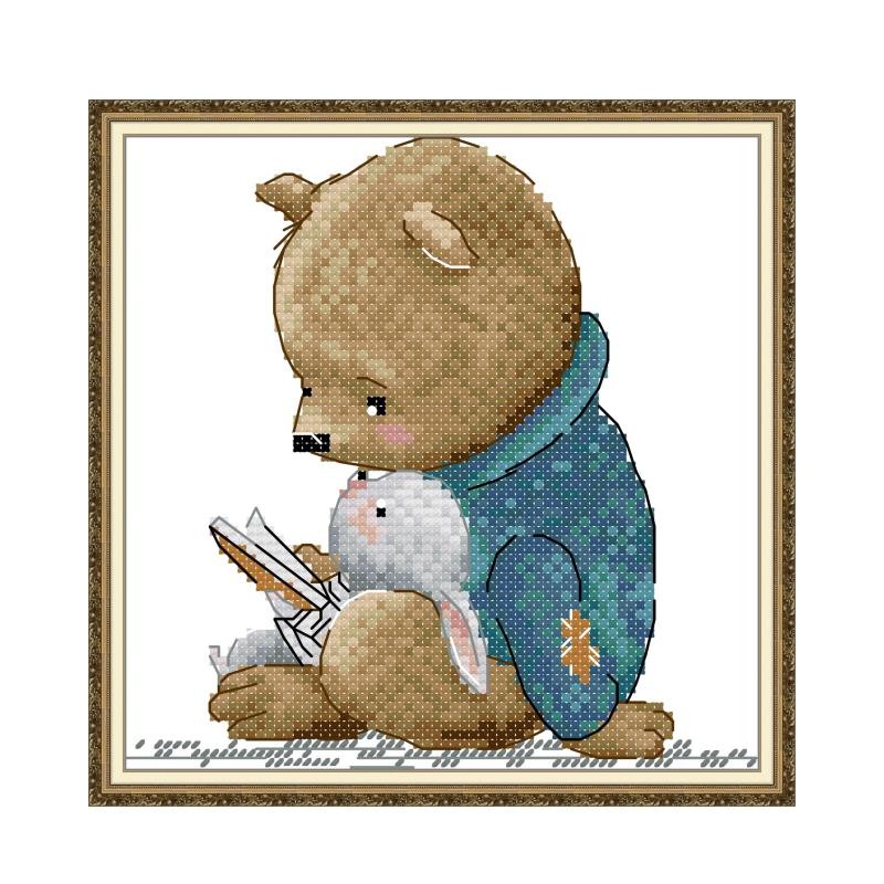 

Reading Bear cross stitch kit 14ct 18ct count canvas hand sew cross-stitching embroidery DIY handmade needlework