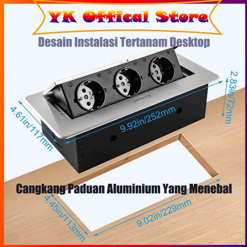 Stop Kontak Tanam Meja Soket pop-up 3lubang Desktop Tertanam Stopkontak Floor/Desk Outlet
