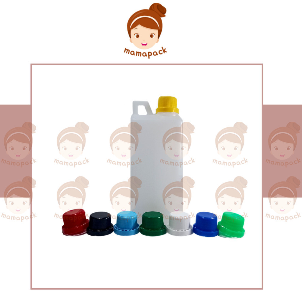 Jerigen 1 Liter Segel HDPE Natural Mulut Besar – Pilihan Tutup Warna Warni (1 Set)