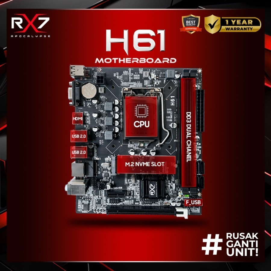 Motherboar RX7 H61 LGA 1155 Ddr3 H61 Mainboard Support Nvme